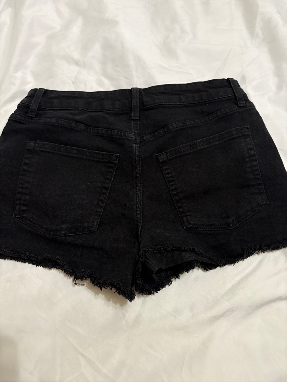 Black Frayed Hem Denim Shorts